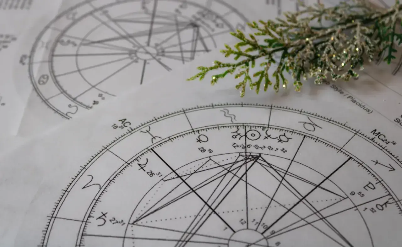 Astrologiczne wykresy i symbole tworzą mój codzienny horoskop.
