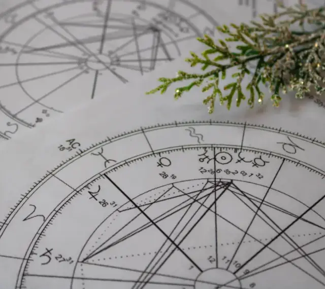 Astrologiczne wykresy i symbole tworzą mój codzienny horoskop.