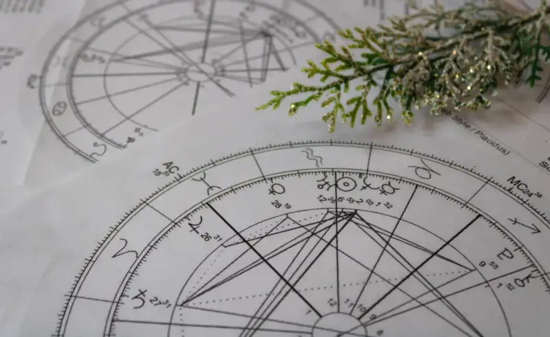 Astrologiczne wykresy i symbole tworzą mój codzienny horoskop.